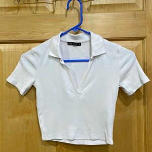 Zara collared white v neck crop top size S
